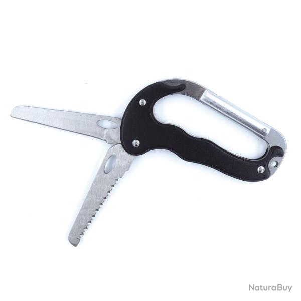 Mousqueton couteau OPEX deux lames acier inoxydable - Noir