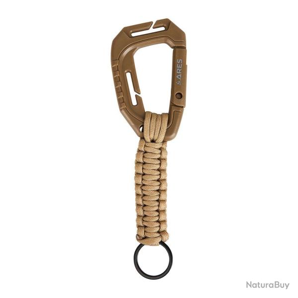 Mousqueton tress� en paracorde Ares 19 cm avec anneau spirale - Coyote