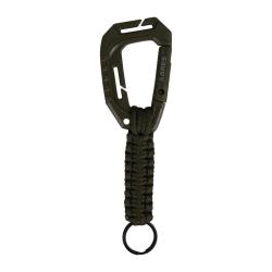 Mousqueton tress&eacute; en paracorde Ares 19 cm avec anneau spirale - Kaki