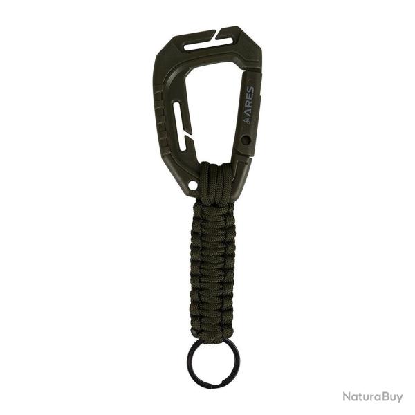 Mousqueton tress� en paracorde Ares 19 cm avec anneau spirale - Kaki