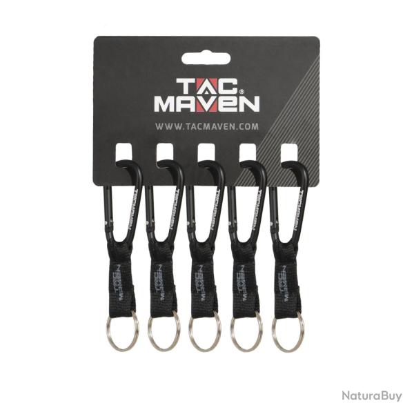 Mousquetons utilitaires Tac Maven en aluminium 6 mm vendus, lot de 5 - Noir / Taille unique