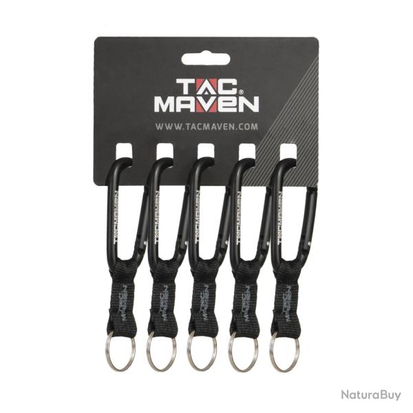 Mousquetons utilitaires Tac Maven en aluminium 8 mm, lot de 5 - Noir / Taille unique