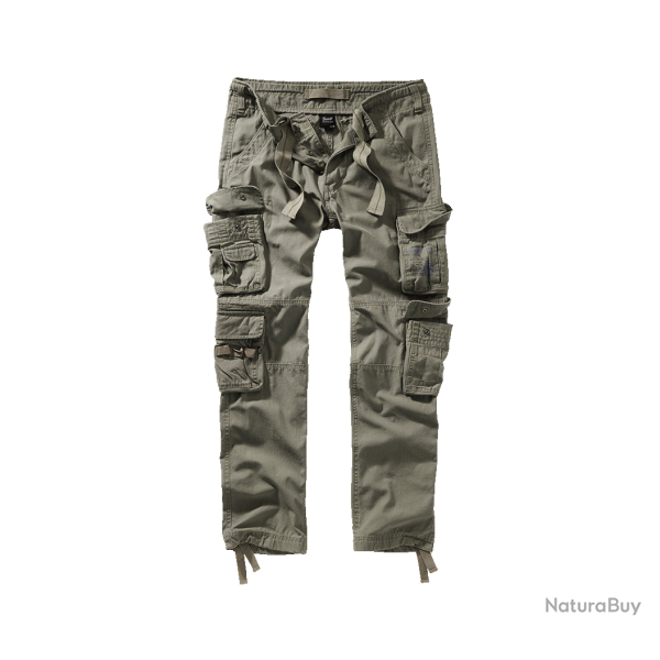 Pantalon cargo Brandit Pure Slim Fit coton 100 % huit poches - Vert olive / L