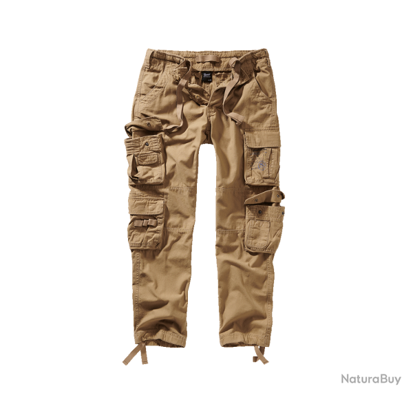 Pantalon cargo Brandit Pure Slim Fit coton 100 % huit poches - Beige / M