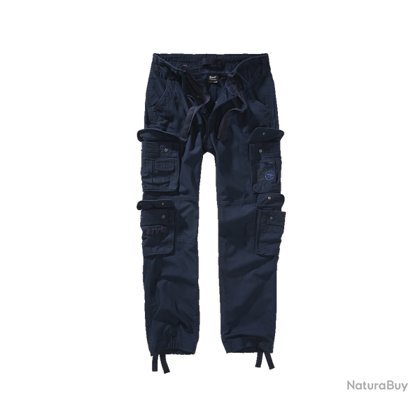 Pantalon cargo Brandit Pure Slim Fit coton 100 % huit poches - Bleu Marine / XL