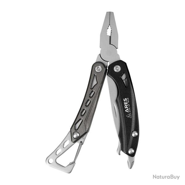Pince multifonctions Ares Crabe Mini 6 outils avec mousqueton - Noir