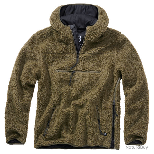 Polaire Brandit Teddyfleece Worker � capuche doubl�e - Vert olive / 7XL