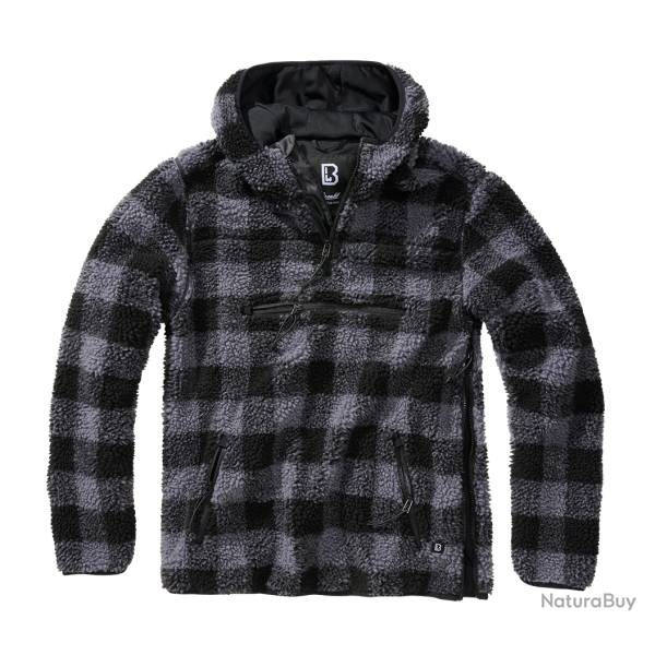 Polaire Brandit Teddyfleece Worker � capuche doubl�e - Noir / Gris / 5XL