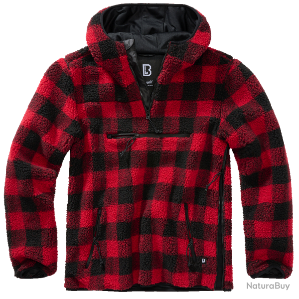 Polaire Brandit Teddyfleece Worker � capuche doubl�e - Rouge / Noir / L