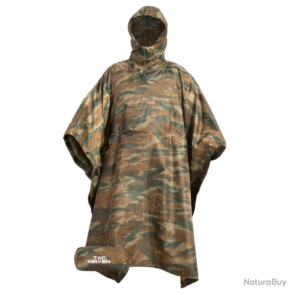 Poncho de pluie Tac Maven Thunder en polyester ripstop 210D - Camo grec / Taille unique