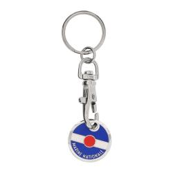 Porte-cl&eacute;s Ares avec attache porte-jeton de chariot - Bleu marine