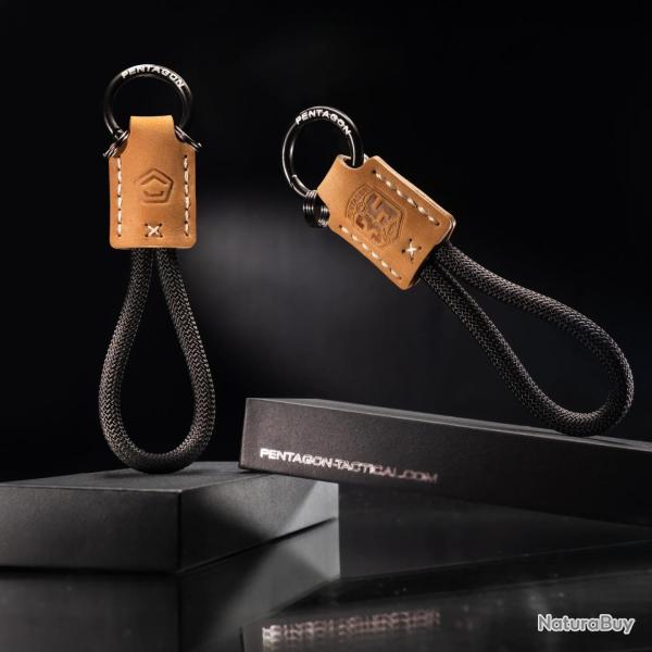 Porte-cl�s EDC Pentagon Apiron en cuir pleine fleur - Taba