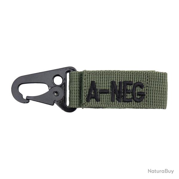 Porte-cl�s mousqueton m�tallique Ares sur sangle brod�e groupe sanguin A n�gatif - Autre