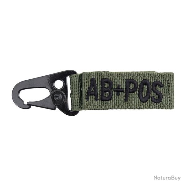 Porte-cl�s mousqueton m�tallique Ares sur sangle brod�e groupe sanguin AB positif - Autre