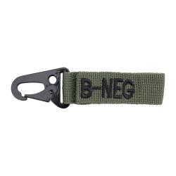 Porte-cl&eacute;s mousqueton m&eacute;tallique Ares sur sangle brod&eacute;e groupe sanguin B n&eacute;gatif - Autre