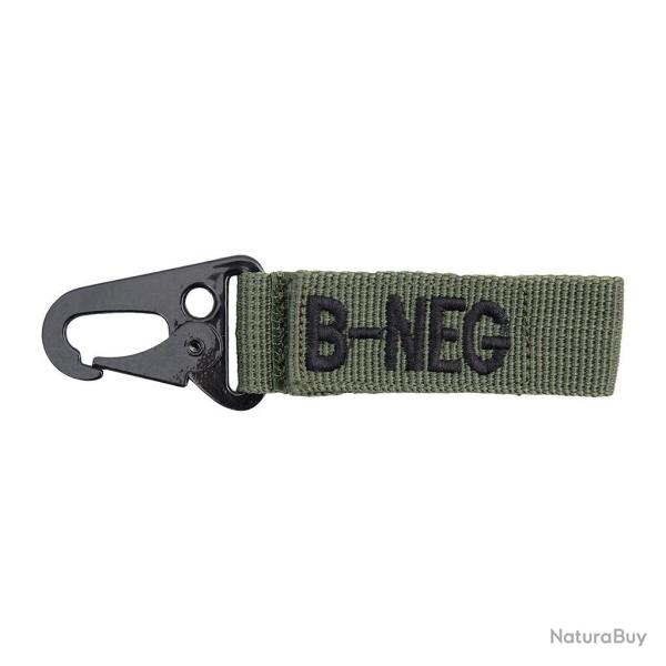 Porte-cl�s mousqueton m�tallique Ares sur sangle brod�e groupe sanguin B n�gatif - Autre