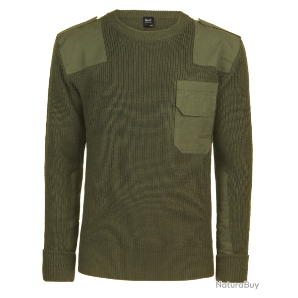 Pull Brandit BW en maille polyacrylique renforts coton �paules - Vert olive / XXL (56-58)