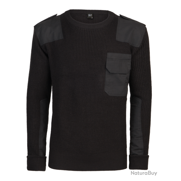 Pull Brandit BW en maille polyacrylique renforts coton �paules - Noir / XL (54-56)