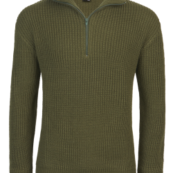 Pull Brandit Marine Troyer en maille polyacrylique col &eacute;pais - Vert olive / M (48-50)