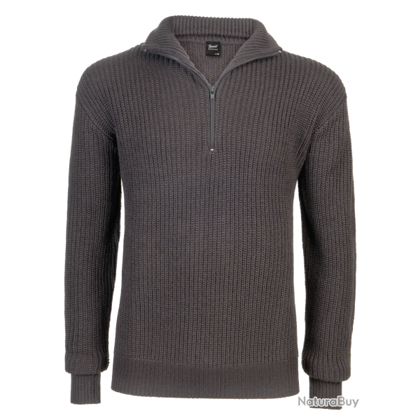 Pull Brandit Marine Troyer en maille polyacrylique col �pais - Anthracite / L (52)