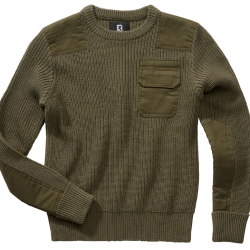Pull enfant Brandit BW coudes et &eacute;paules renforc&eacute;s poche - Vert olive / 146/152 cm
