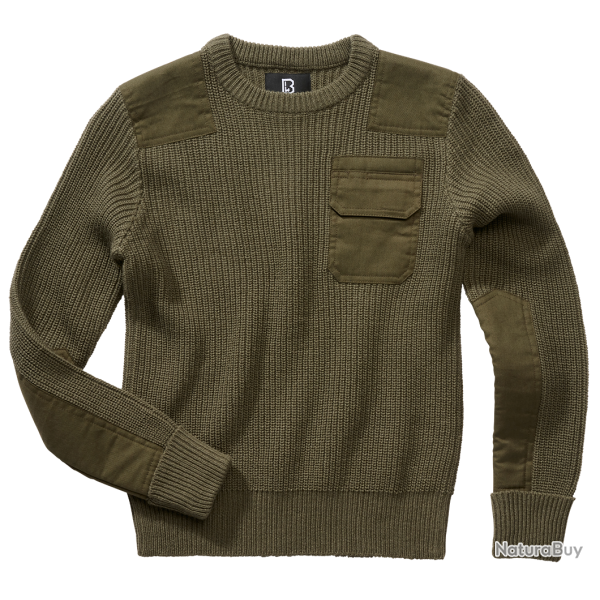 Pull enfant Brandit BW coudes et �paules renforc�s poche - Vert olive / 170/176 cm