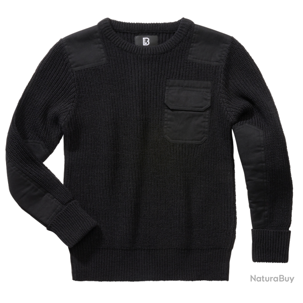 Pull enfant Brandit BW coudes et �paules renforc�s poche - Noir / 170/176 cm