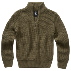 Pull enfant Brandit Marine Troyer maille acrylique col montant - Vert olive / 170/176 cm
