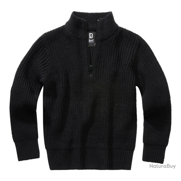 Pull enfant Brandit Marine Troyer maille acrylique col montant - Noir / 134/140 cm