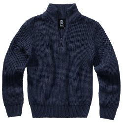 Pull enfant Brandit Marine Troyer maille acrylique col montant - Bleu Marine / 122/128 cm