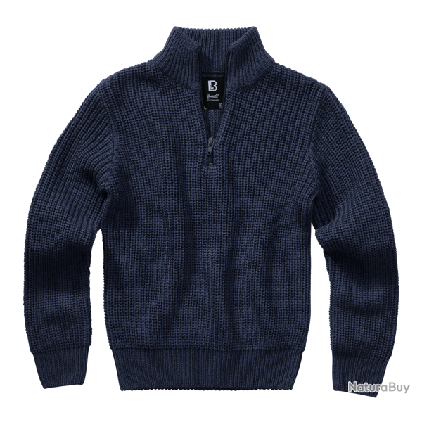 Pull enfant Brandit Marine Troyer maille acrylique col montant - Bleu Marine / 158/164 cm