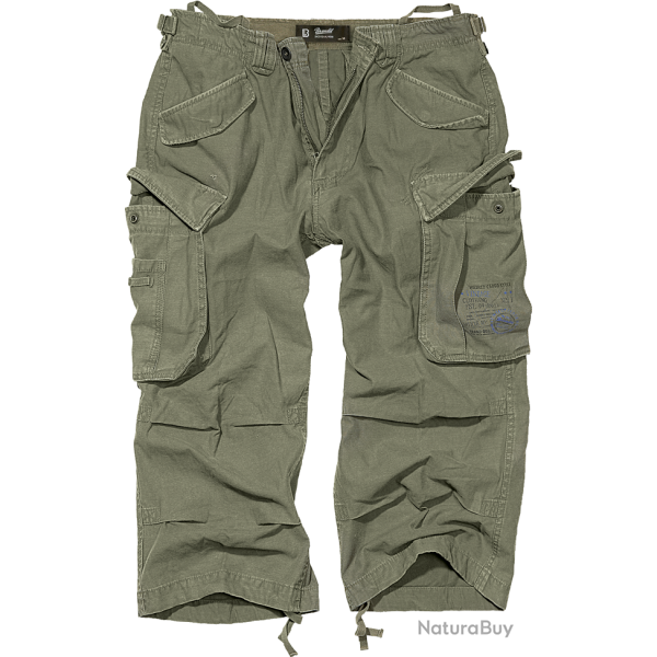 Short 3/4 Brandit Industry Vintage en coton �pais avec plis - Vert olive / L