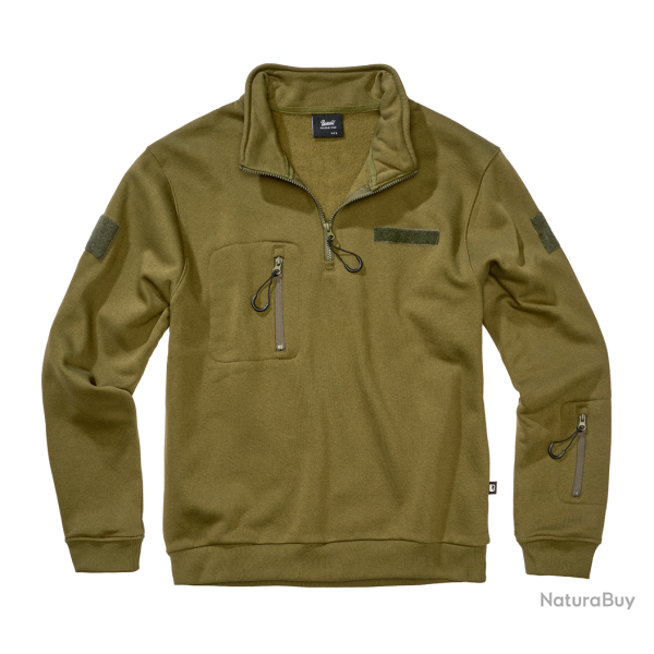Sweat Brandit Tactical Troyer molleton gratt� capuche - Vert olive / L