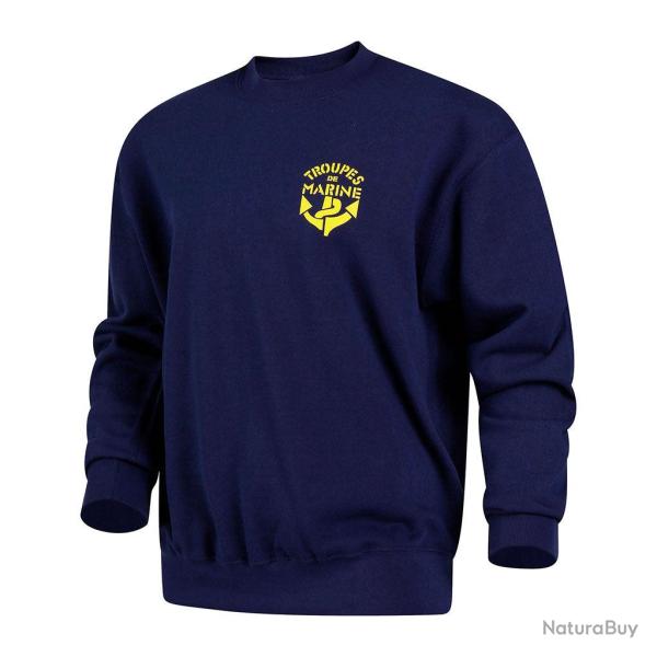 Sweat-shirt Ares Troupes de marine logo TDM floqu� col rond - Bleu marine / XL