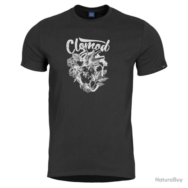 T-shirt imprim� CloMod Flower Heart coton fil� � anneaux - Noir / M