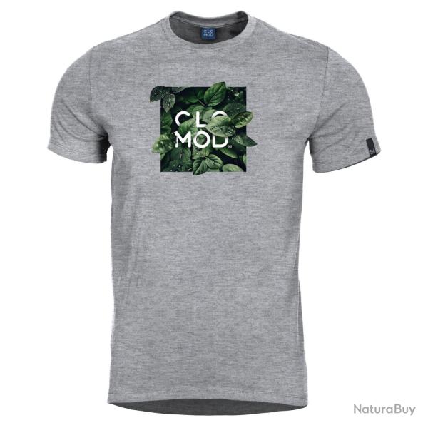 T-shirt imprim� CloMod Leaves coton fil� � anneaux 165 g/m� - M�lange / M