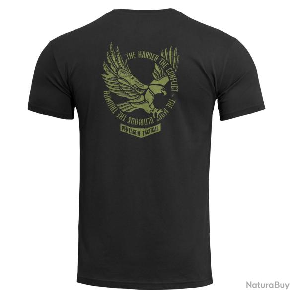 T-shirt imprim� Pentagon Ageron Eagle coton fil� � anneaux - Noir / XL