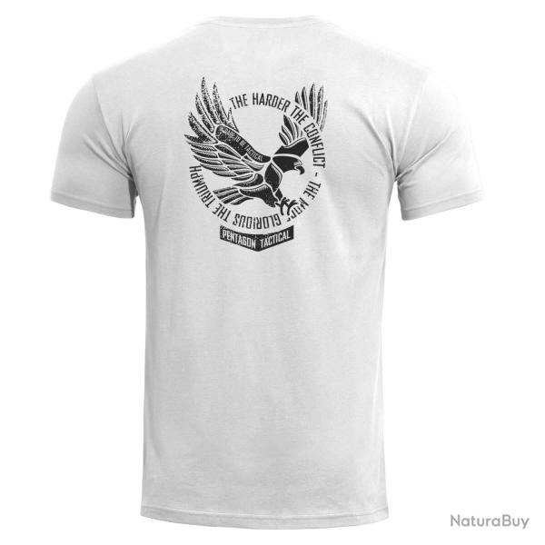 T-shirt imprim� Pentagon Ageron Eagle coton fil� � anneaux - Blanc / XL