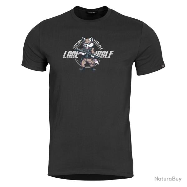 T-shirt imprim� Pentagon Ageron Lone Wolf en coton ring-spun - Noir / XL