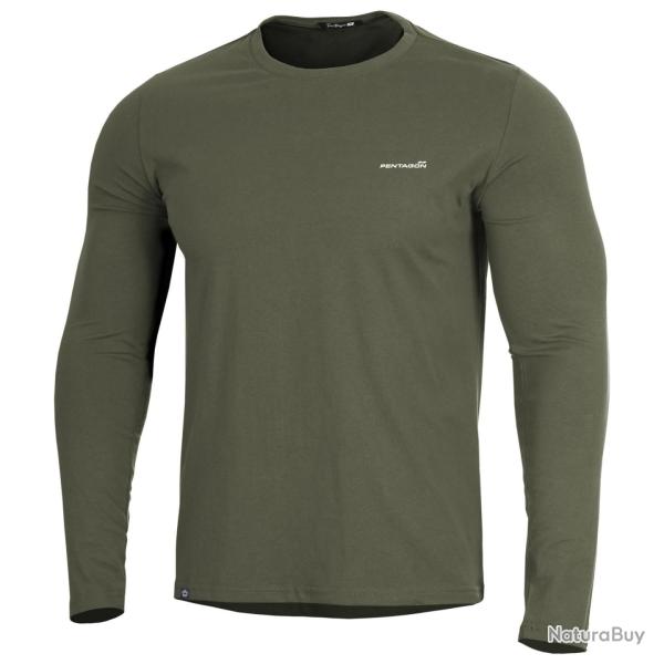 T-shirt manches longues Pentagon Ageron 2.0 coton ring-spun - Vert olive / XL