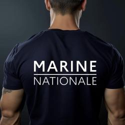 T-shirt Marine Nationale en coton peign&eacute; 150 g/m&sup2; &agrave; marquage - Bleu marine / 2XL