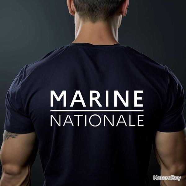 T-shirt Marine Nationale en coton peign� 150 g/m� � marquage - Bleu marine / 2XL