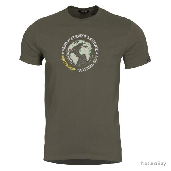 T-shirt Pentagon Globe imprim� en coton fil� - RAL7013 / L
