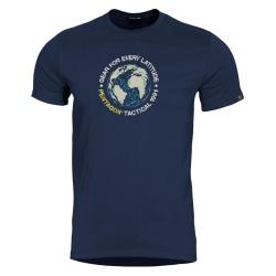 T-shirt Pentagon Globe imprim&eacute; en coton fil&eacute; - Bleu nuit / L