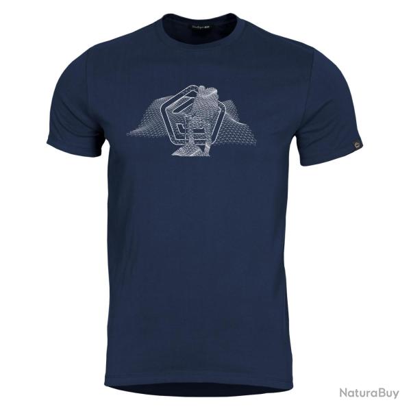 T-shirt Pentagon Wireframe imprim� en coton fil� - Bleu nuit / L