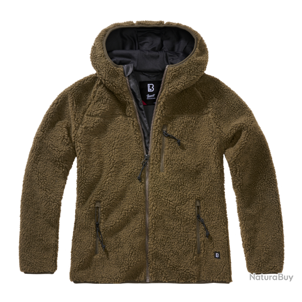 Veste polaire Brandit coupe femme � capuche maille peluche - Vert olive / L