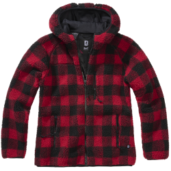 Veste polaire Brandit coupe femme &agrave; capuche maille peluche - Rouge / Noir / 3XL