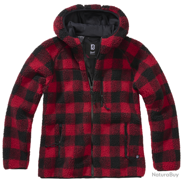 Veste polaire Brandit coupe femme � capuche maille peluche - Rouge / Noir / 5XL