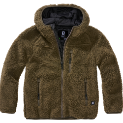 Veste polaire enfant Brandit Teddyfleece &agrave; capuche - Vert olive / 170/176 cm