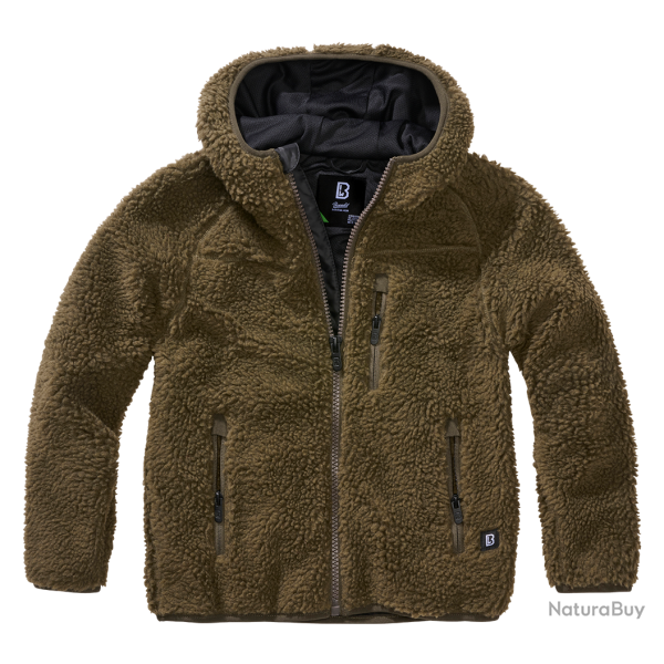 Veste polaire enfant Brandit Teddyfleece � capuche - Vert olive / 170/176 cm